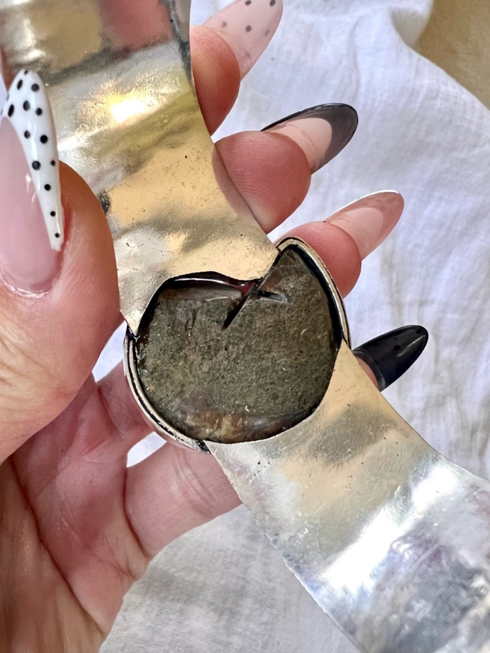 925 AMMONITE Fossil Past Lives Embossed Cuff Bracelet - Picture 4 of 8
